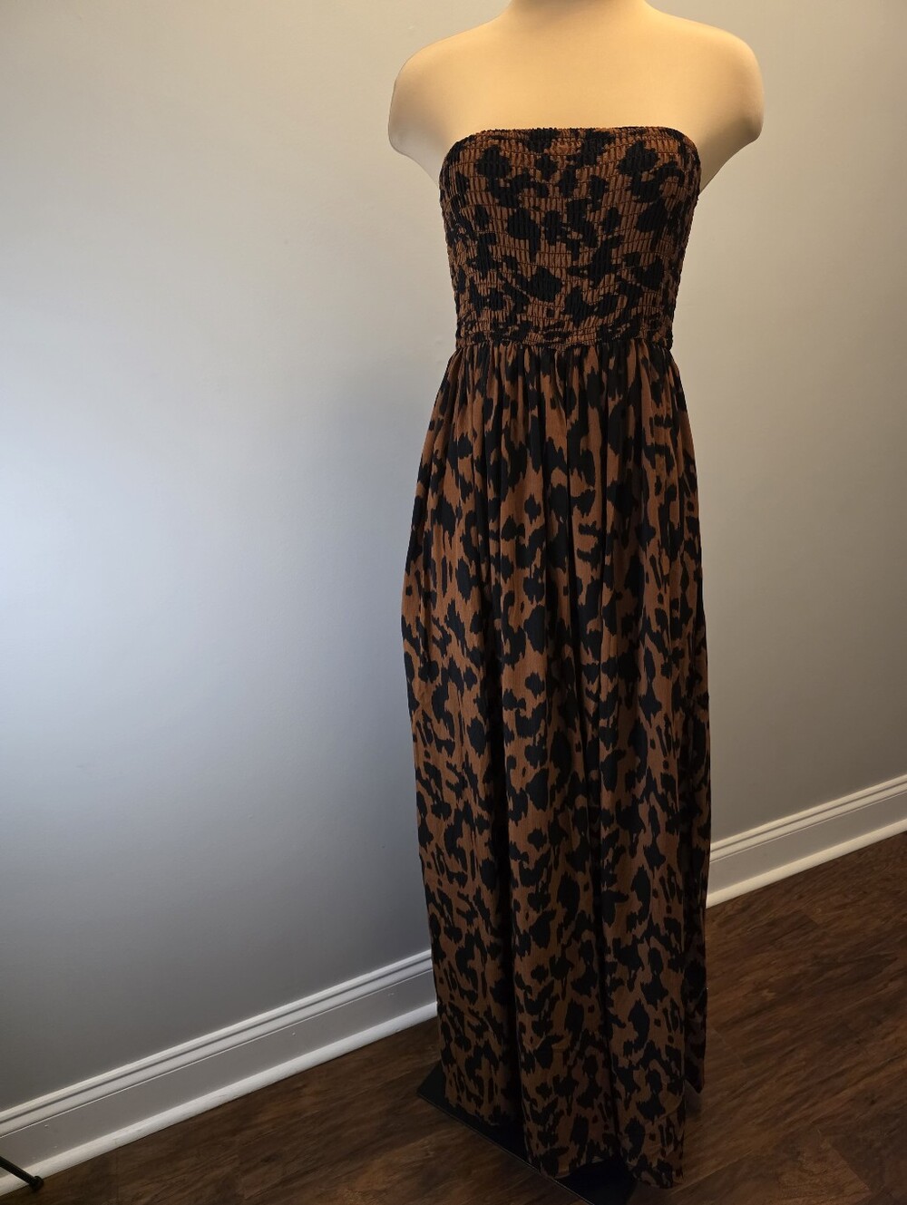Hers & Mine Animal Print Smocked Tube Wide Leg Jumpsuit